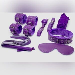 Purple 9 piece bondage set bdsm whip, cuffs, gag, shibari rope
